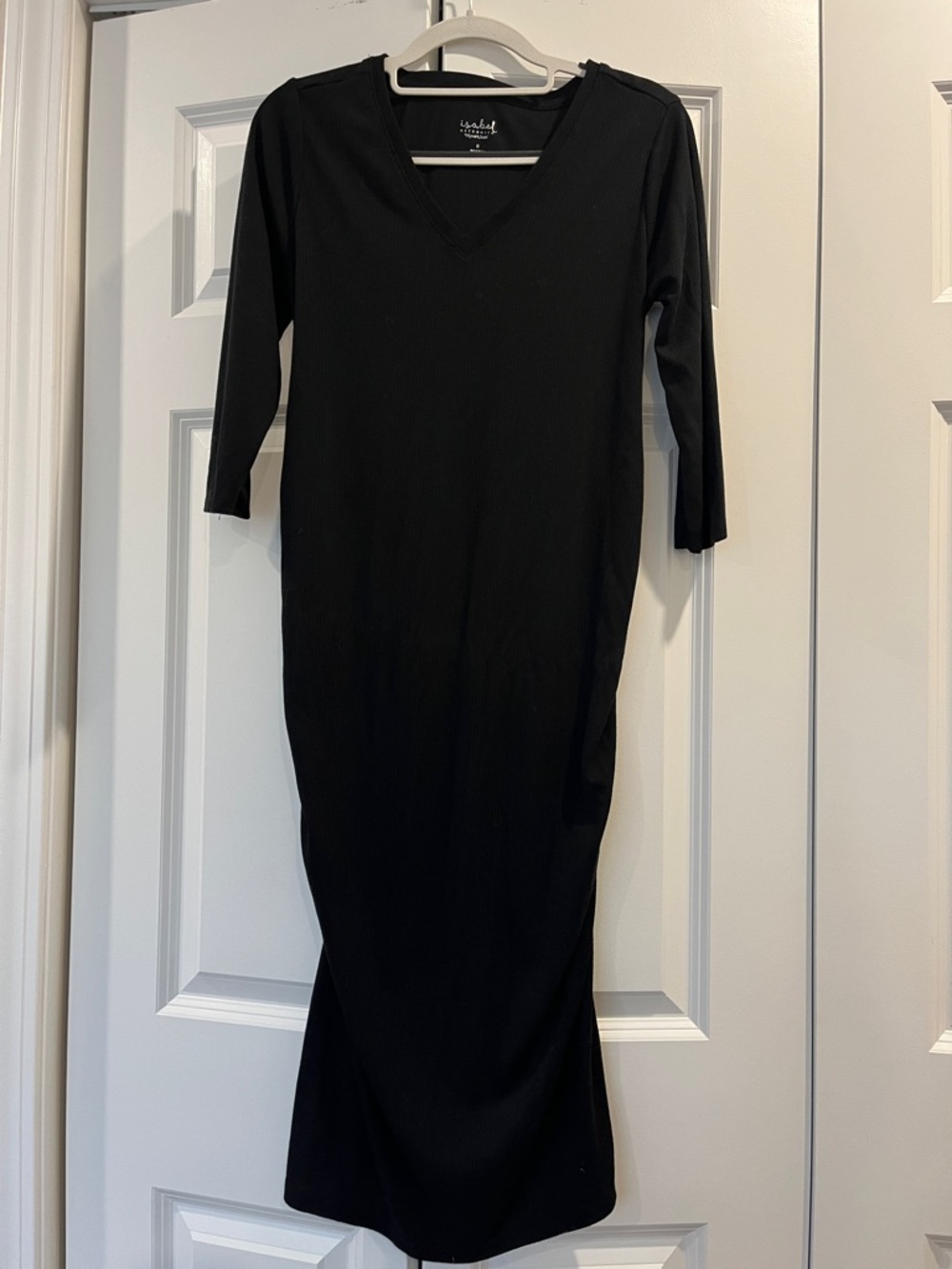 Isabel Maternity Black V-Neck Rouched Midi Dress